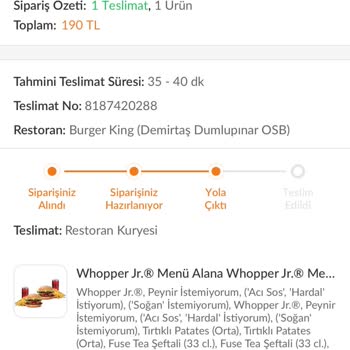 Burger King 1 Saatten Sonra Teslim Edilen Sipariş