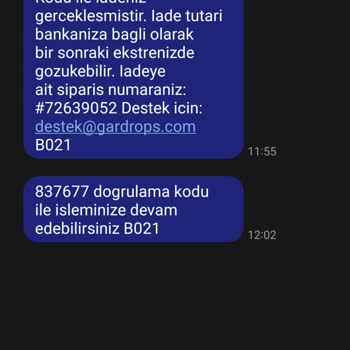 Gardrops Sipariş Para İadesi