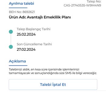Anadolu Hayat Emeklilik Sonlandırma Talebi Süreci