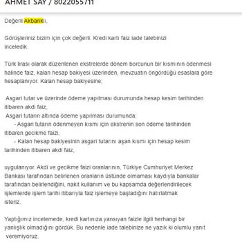 Akbank Kart Aidatı Faizi Mağduriyeti