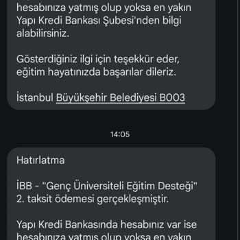 İBB - İstanbul Büyükşehir Belediyesi Bursum Mesaj Geldiği Halde Yatmamış