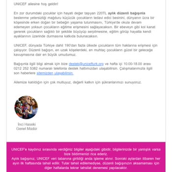 UNICEF Aylık Bağış İptali