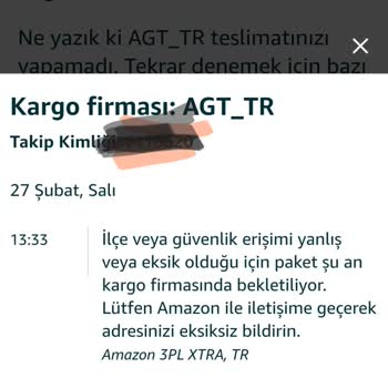 Amazon AGT Kargo Ürün Teslim Etmiyor Ürün Hiç Gelmedi