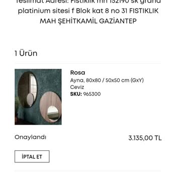 Enza Home 2 Ay Önce Alınan Ürünün Üretilmediğini Fark Etmiş.