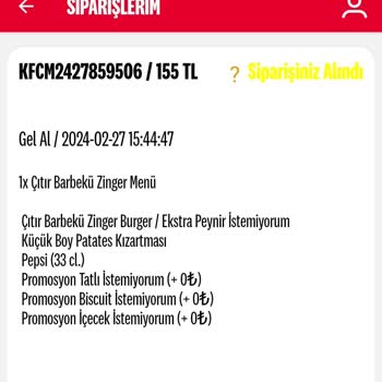 KFC İade Edilmeyen Sipariş