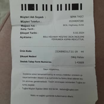 Tuğba Giyim Ürün Değişim Talebi