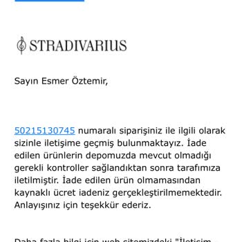 Stradivarius Ürünümü Kaybetti Ve İademi Sağlamadı