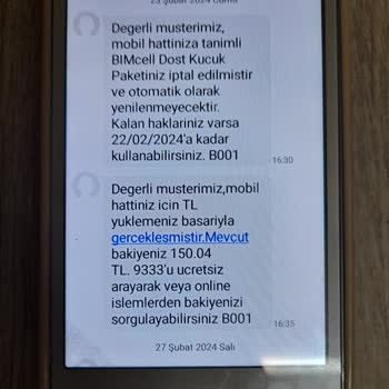 Bimcell Paket Yenileme Onay Mesajının Gelmemesi