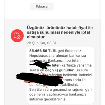Hepsiburada Hatalı Fiyat Sebebi İle Ürünü İptal Ediyor