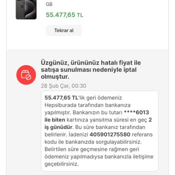 Hepsiburada Yanlış Fiyat Diyerek Bilgim Olmadan Ürünü İptal Etti.
