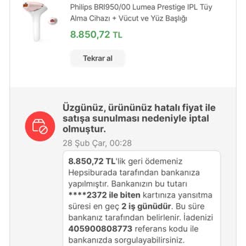 Hepsiburada.com Hatalı Fiyat Nedeniyle Satın Alınan Ürünü İade Etmesi