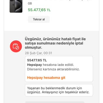 Hepsiburada Yanlış Fiyat Bahanesiyle Ürünü İptal Etti