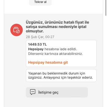 Hepsiburada Siparişimi Yanlış Fiyat Sebebiyle İptal Etti!