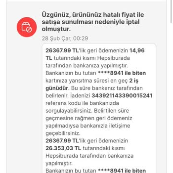 Hepsiburada Hatalı Fiyat Diyerek Bilgim Olmadan Ürünü İptal Etti.