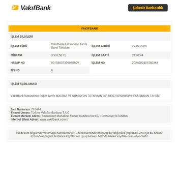 VakıfBank Kazandıran Süper Tarife Adı Altında Kesilen Para