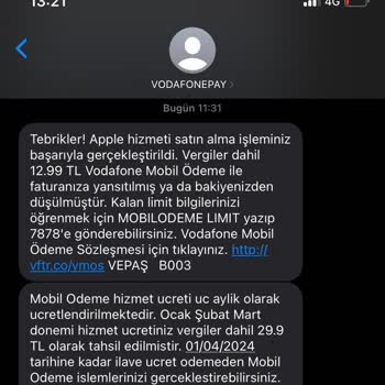 Vodafone Bilgim Dışında Açılan Mobil Ödeme Ve Ücreti