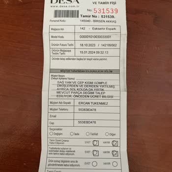 Desa Geciken Tamir Süresi