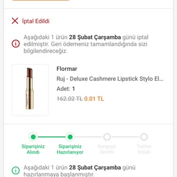 Trendyol Flormar İndirimi Ürünlerim Bilgim Olmadan İptal Edildi