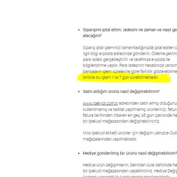 İpekyol İade Süresi Hakkında