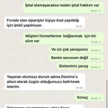 Domino's Sipariş İptal Sürecinde Yaşanan Mağduriyet