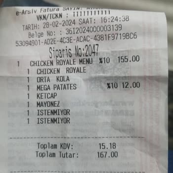 Pendik İdo Burger King Çiğ Tat Patates
