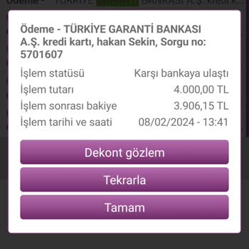 Garanti Bankası Kapatılan Karta Ekstre Gönderiyor