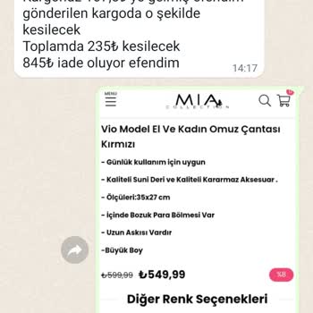 Mia Collection Vio Model Çanta İade Ücreti