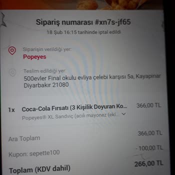 Yemeksepeti Kredi Kartı İadesi Yapılmayan Sipariş Sorunu