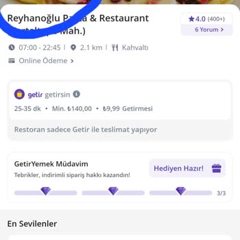 Getir Yemek Kullanılamayan Müdavim İndirimi