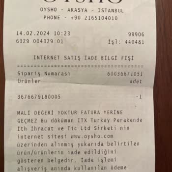 İnditex Oysho İade Bedelini Ödemiyor