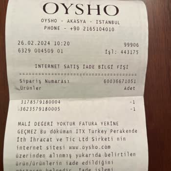 İnditex Oysho İade Bedelini Ödemiyor