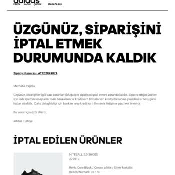 Adidas Online Sipariş İptali