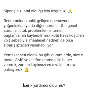 Yemeksepeti Sipariş İptali Ve Müşteri Temsilcisine Ulaşamama
