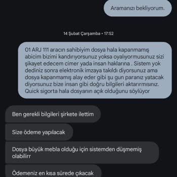 Quick Sigorta Hasar Bedelini Ödememek İçin 5 Aydır Ödeme Yapmıyor