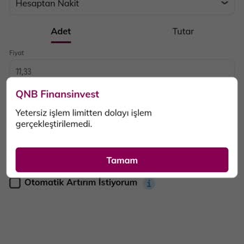 QNB Finansinvest QNB Finansivest Yetersiz İşlem Limiti