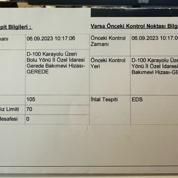 Karayolları Genel Müdürlüğü D-100 Karayolu Üzeri Bolu Yönü Gerede Radar Cezası