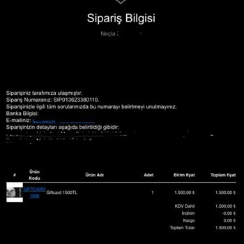 Kartal Yuvası Gift Card Verilmedi Ve Para İadem Yapılmadı