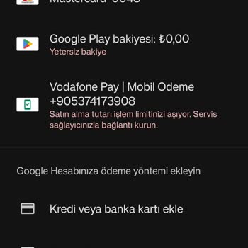 Vodafone Süpermarket Vodafone Mobil Ödeme Limitim Var Ama Aştınız Diyor Kullanılmıyor