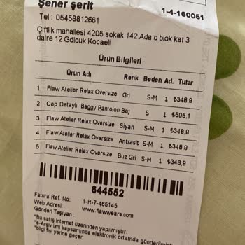 Flaw Wear Eksik Ürün Gönderdi