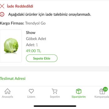 Show Hipermarket Trendyol GO'da Eksik Teslimat Ve İade Sorunu