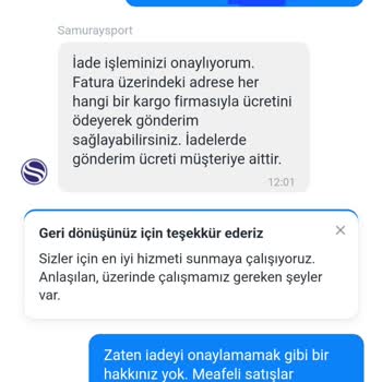 Samuray Sport İnternet Sitesinden Alışveriş İade Sorunu