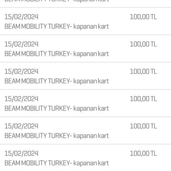 Beam Scooter Kredi Kartı Bilgilerimin Çalınması Sonucu Yaşadığım Mağduriyet