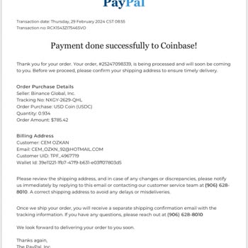 PayPal BTC Paid Diye Mail Aldım