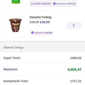 Getir Kampanya İndiriminin İadeden Yüzde Olarak Düşülmesi
