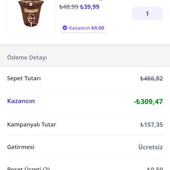 Getir Kampanya İndiriminin İadeden Yüzde Olarak Düşülmesi