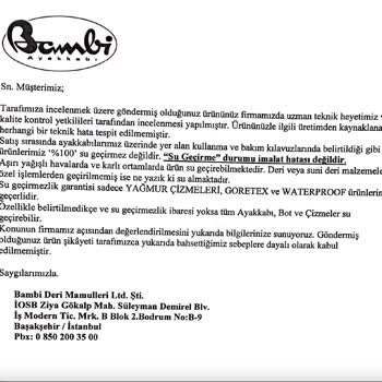 Bambi Deri Mamulleri Limited Şirketi (Bambi Ayakkabı) - Su Geçiren Bot