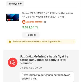 Hepsiburada Fiyat Hatası İptali