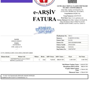 Getiraraç Park Yasağı Olmayan Bölgede Araç Çekilince Fatura Yansıtması