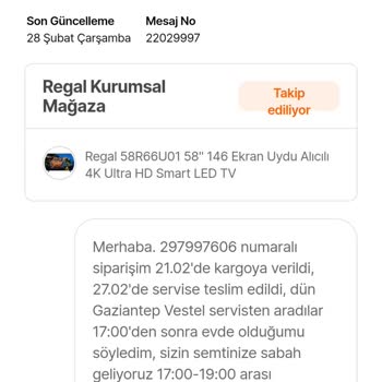 Vestel Servis 4 Gündür Regal TV Montajını Yapmıyor
