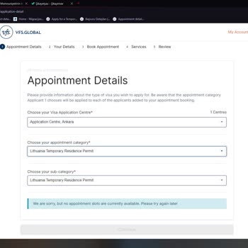 VFS Global Litvanya Geçici Oturum Başvuru Randevusu Bulamıyorum.